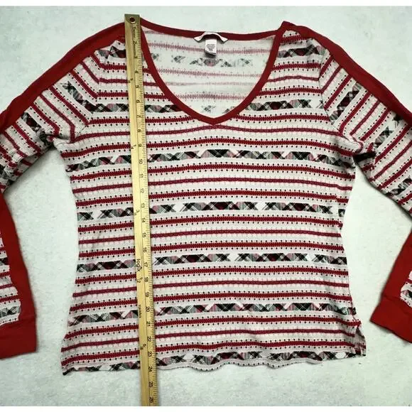 Victorias Secret Womens Medium Fireside Thermal Pajama Set Red Fair Isle - Picture 10 of 12